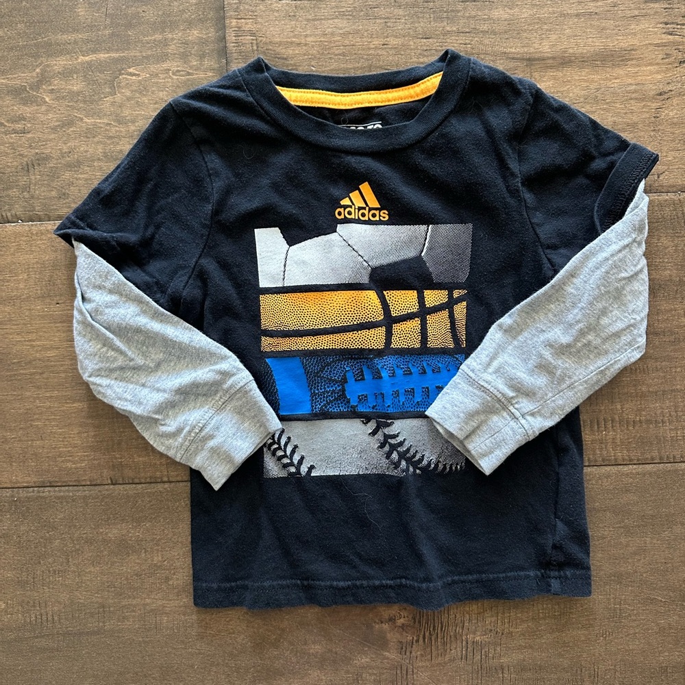 Adidas Boys 3T Black and Gray Long Sleeve Tee